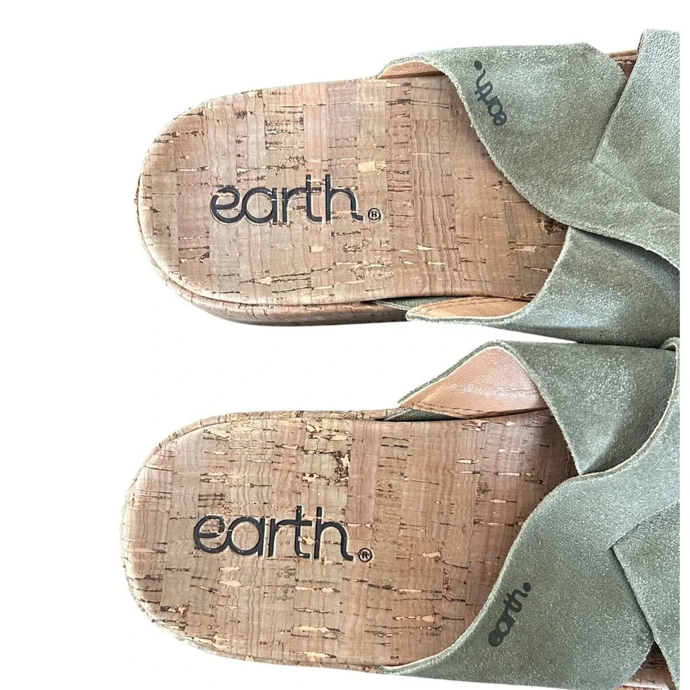 Earth Scout Sage Green Suede Cork Platform Slide Sandals Womens 8.5M